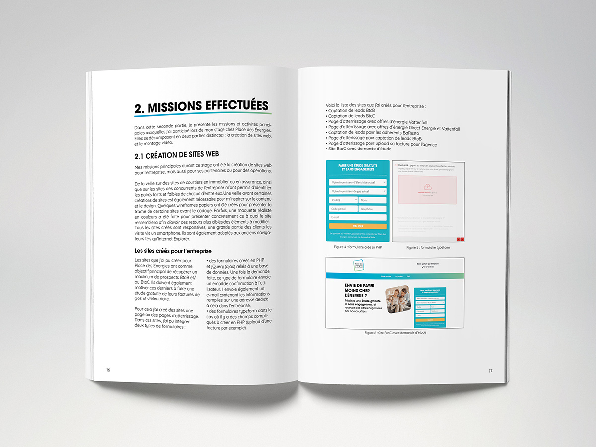 Image de la mise en page de mon rapport de stage chez Place des Énergies en 2019