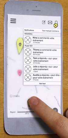 Image d'un écran du second prototype papier du projet Voisilien