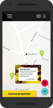 Image d'un écran du prototype écran final avec couche graphique du projet Voisilien