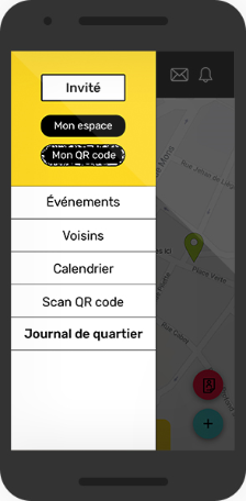 Image d'un écran du prototype écran final avec couche graphique du projet Voisilien