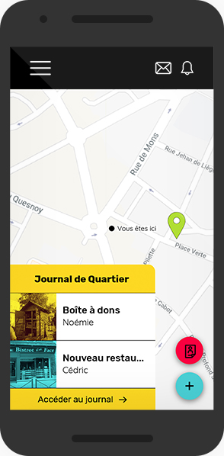 Image d'un écran du prototype écran final avec couche graphique du projet Voisilien
